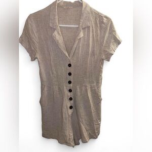 Lunik Linen-Blend Short Sleeve Button Front Romper - Beige - Sz S